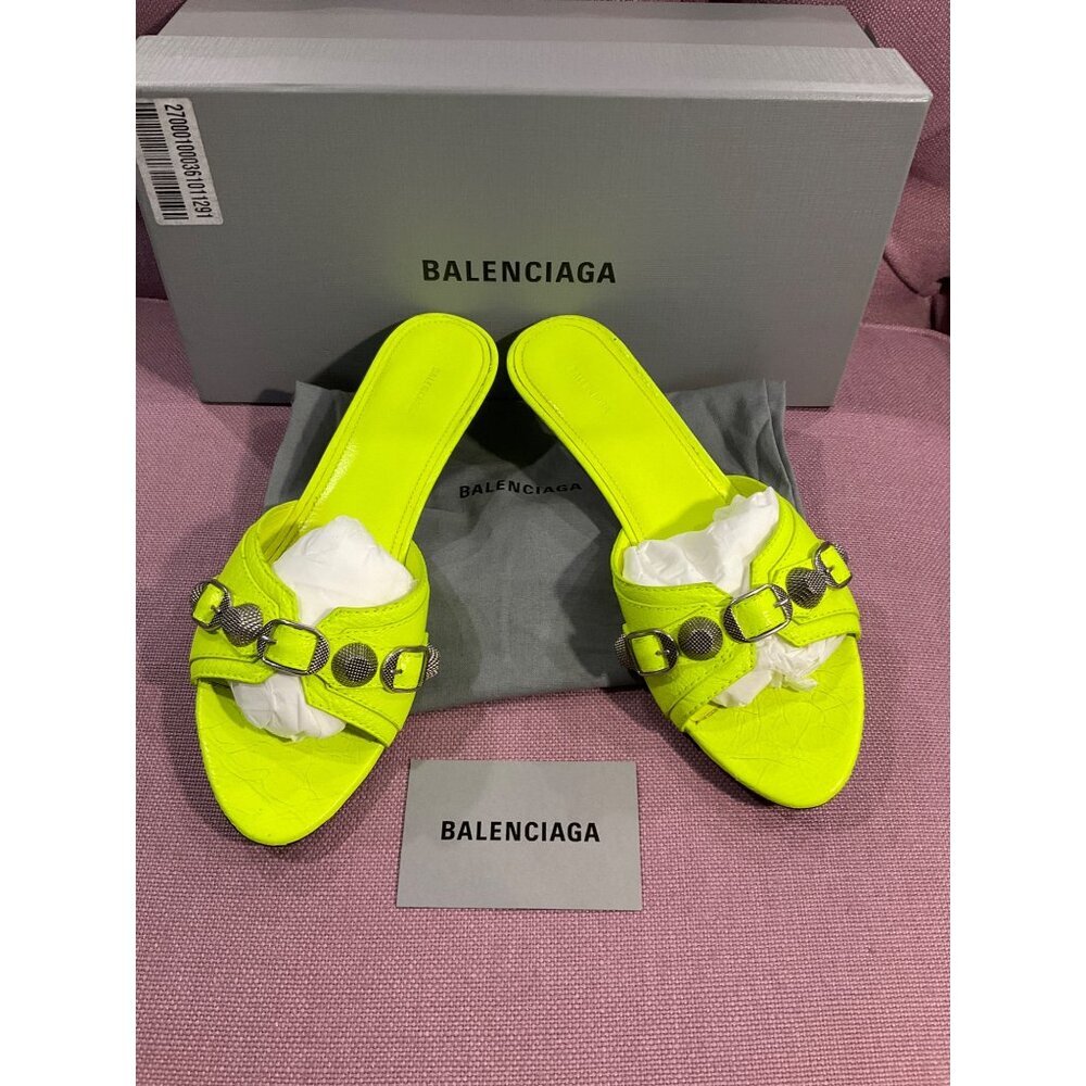 BALENCIAGA Cagole Mules in Fluo Yellow & Palladium 37 with box Womens low Heels - Picture 6 of 16